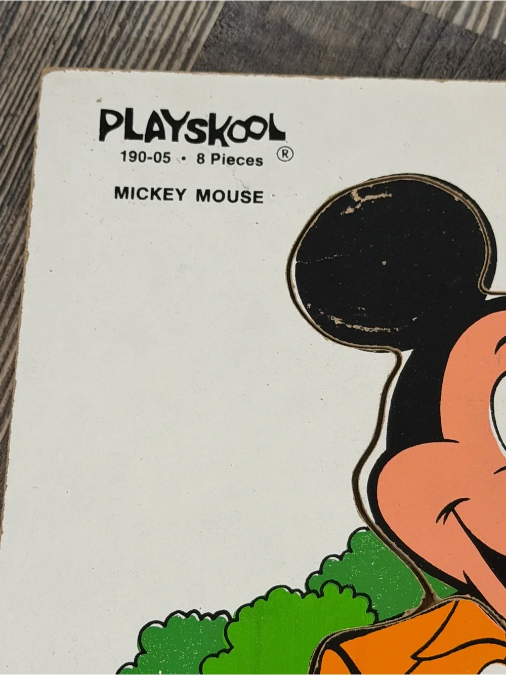 Vintage Playskool Mickey Mouse Wooden Tray Puzzle #190-05 Walt Disney 8 Piece